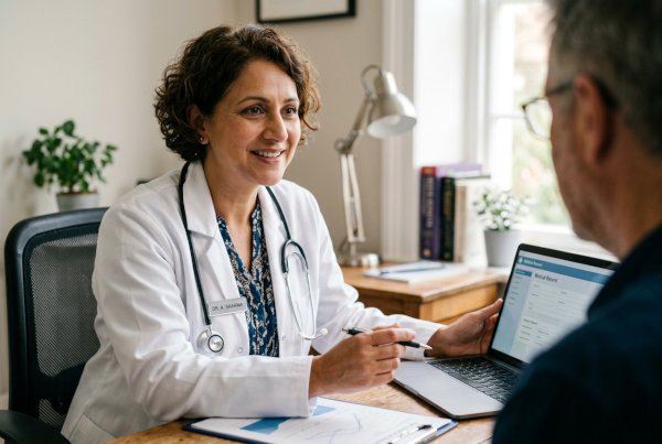 Doctor in consultation with patient, warm and approachable